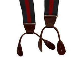 Vintage CAS Suspenders Unisex Dapper Braces West Germany Leather Red Grey Stripe